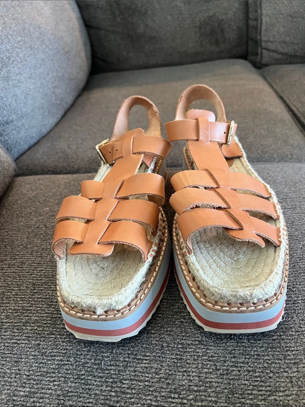 Anthropologie Tan Braided Leather Espadrille Sandals